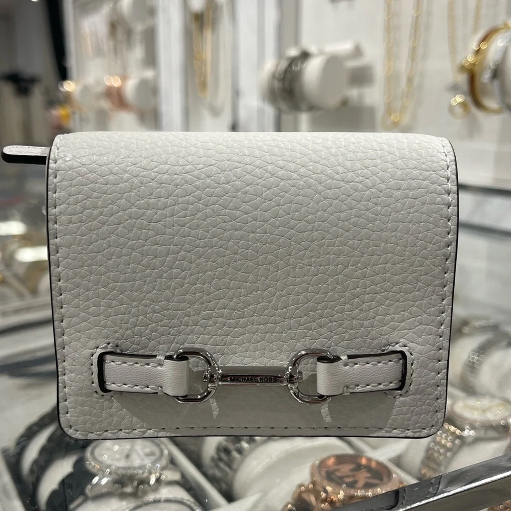 MICHAEL KORS Carson Small Pebbled Leather Wallet Optic White  NWT
